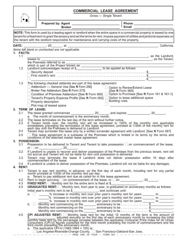 California Commercial Lease Agreement - Gross Single Tenant