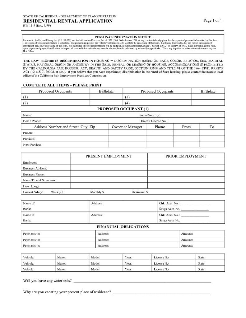 California Rental Application - Department of Transportation