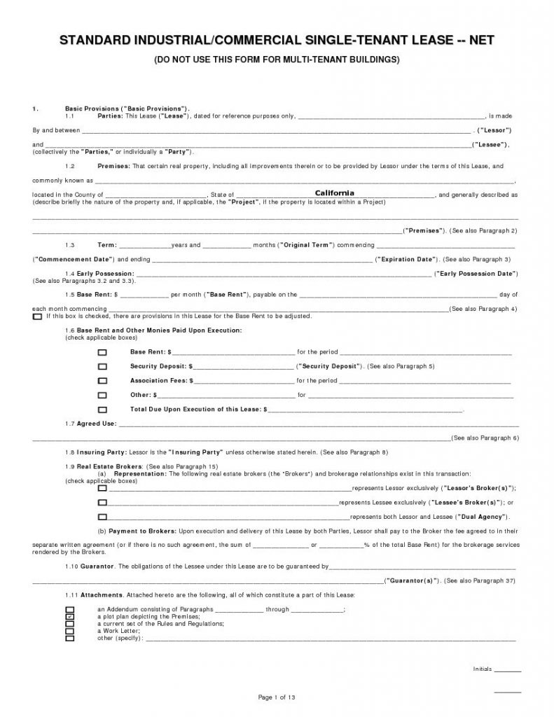 California Standard Commercial Single-Tenant Lease Agreement
