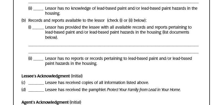 Lead Based Paint Disclosure Form