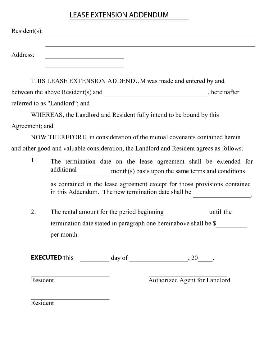 Lease Extension Agreement - Addendum to Lease Agreement
