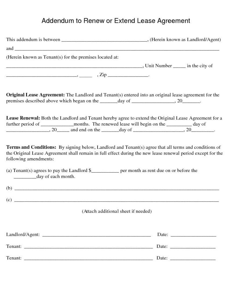 Renew or Extend Lease Agreement -Addendum to Lease Agreement
