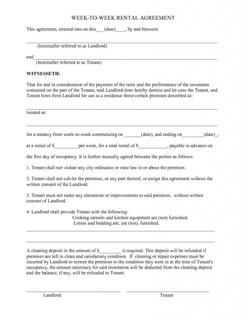 Week to Week Rental Agreement