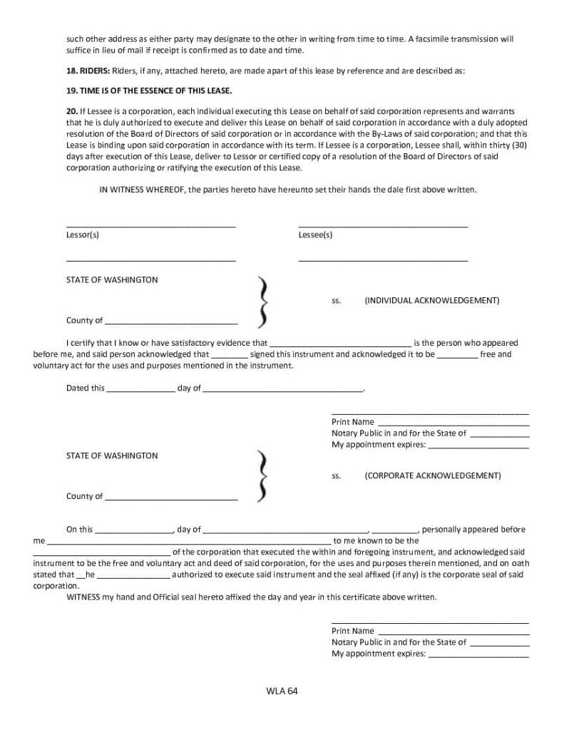 Washington Commercial Lease Agreement (Short Form)