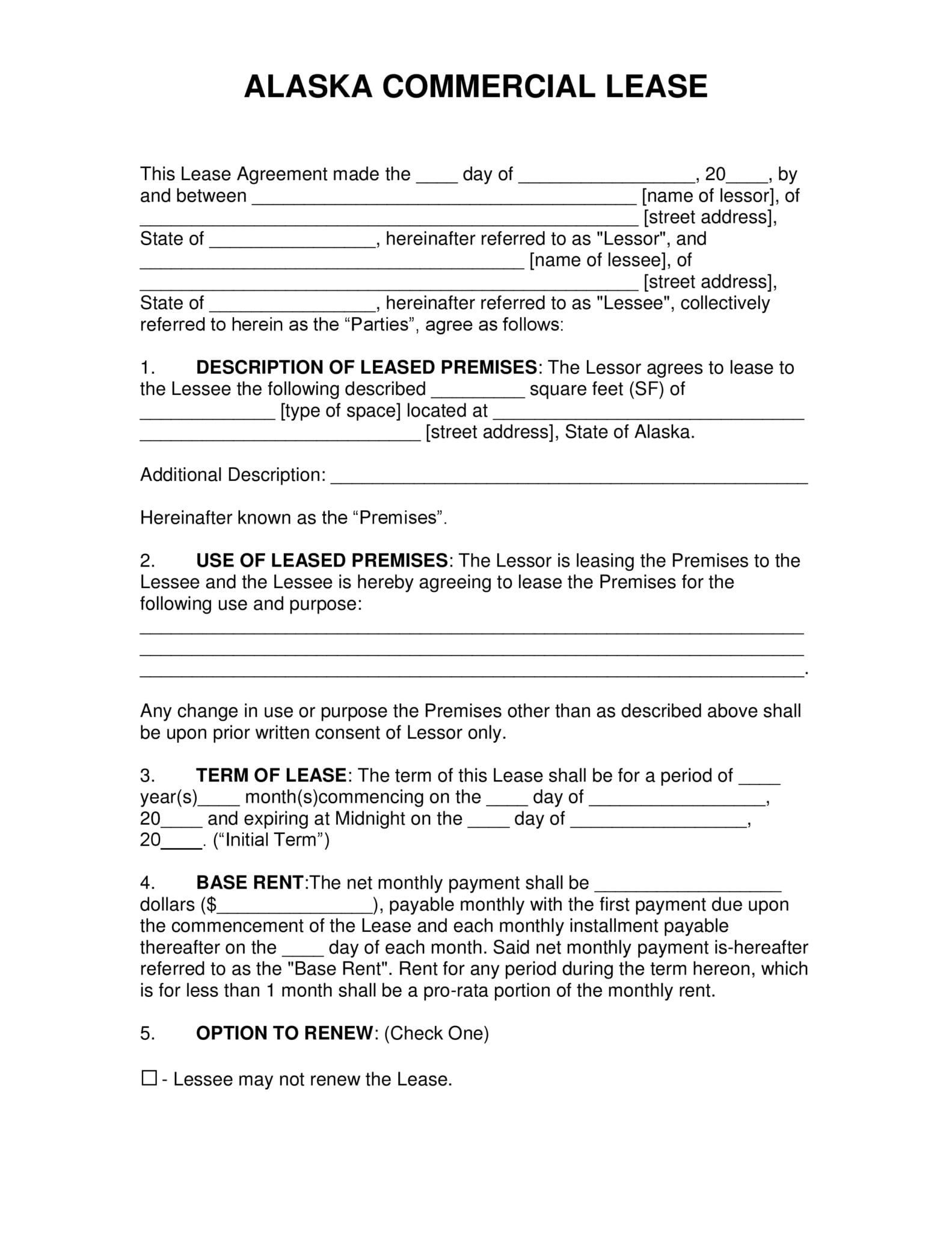 Free Alaska Commercial Lease Agreement | PDF | DOCX