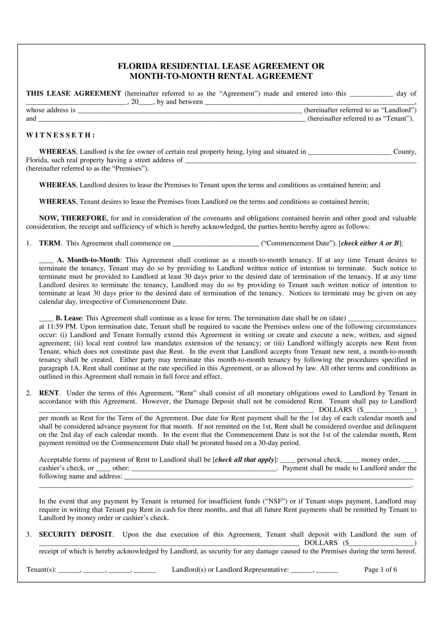 free florida month month rental agreement pdf docx